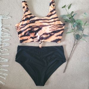 Zaful tiger swim set, size XXL/US 12, tiger print & black
